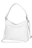 AmbraModa GL35 - Damen Handtasche Schultertasche Umhängetasche aus genarbtem Rindsleder (Weiß)