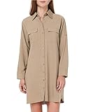 Amazon Brand - Find. Lässiges Damen-Blusenkleid mit V-Ausschnitt und Langarm, lose Hemdbluse mit Taschen, Khaki, Size L