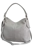 AMBRA Moda Damen echt Ledertasche Handtasche Schultertasche Beutel Shopper Umhängtasche GL012 (Grau)