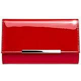 Caspar TA515 elegante Damen Metallic Lack Clutch Tasche Abendtasche mit langer Kette, Farbe:rot, Größe:Einheitsgröße