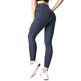 Double Wood Yoga-Leggings für Frauen, hohe Taille mit Taschen, Bauchkontrolle, Workout, Lauf-Yogahose(Navy blau, M)