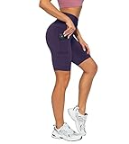 LAPASA Damen Sportshorts Taschen Kurz Leggings Yoga Shorts Hoher Bund L52 B1 (Innenbund-& Seitentaschen: Violett, M)