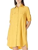 Amazon Brand - Find. Lässiges Damen-Blusenkleid mit V-Ausschnitt und Langarm, lose Hemdbluse mit Taschen, Gelb, Size 3XL