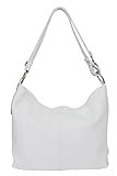 AMBRA Moda Damen Leder Handtasche Schultertasche Umhängetasche Hobo bag GL005 (Weiß)