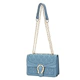 DEEPMEOW Crossbody Schultertasche für Damen – Schlangen-bedrucktes Leder Messenger Bag Kettenriemen Clutch klein quadratisch Umhängetasche Geldbörse, Mini, L-blau