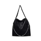 ZIYUEZIKUN Umhängetaschen für Frauen Damen Kette Umhängetasche Kettentasche Taschen für Damen Casual Handtasche große Hobo Schultertasche (Schwarz)