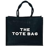 jute shopper 'THE TOTE BAG schwarz als Einkaufstasche oder Strandtasche geeignet 42x33x19cm Tragetasche Jutetaschen Jutebeutel Damen faltbare Stofftasche mit griffen aus Baumwolle