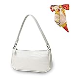 CAMILIFE Handtasche Damen Vintage, Umhängetasche mit Schickem Krokoprägung-Druck, Kleine Umhängetasche Damen,Damen Schultertasche,Frau Vintage Shoulder Mini Bag (Weiß)