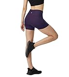 LAPASA Damen Sportshorts Innentasche Seitentaschen Kurz Leggings Yoga Shorts Hoher Bund L85 (Innenbund-& Seitentaschen: Violett, XL)