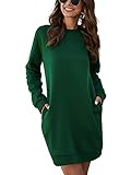 ORANDESIGNE Damen Hoodie Kleid Einfarbiger Pullover Langarm Sweatshirtkleid Tops Herbst Kurz Kleid Sweatshirt Pulloverkleid mit Taschen (Grün, M)