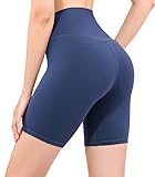 Leovqn Damen Kurze Sporthose mit Taschen Hohe Taille Radlerhose Blickdicht Laufshorts Yoga Kurz Leggings - Navy blau - XS