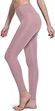 TSLA Damen High Waist Yoga-Hosen mit Taschen, Bauchkontrolle Yoga Leggings, Non-See-Through 4 Way Stretch Workout Tights, Fgp52 1pack - Pink Beige, XS