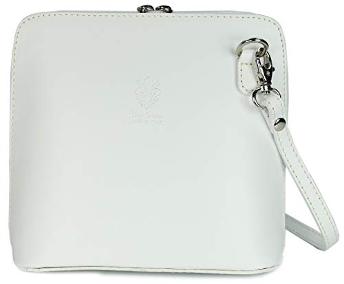 Belli italienische Ledertasche Damen Umhängetasche klein Handtasche Schultertasche Abendtasche in weiß - 17x16,5x8,5 cm (B x H x T)