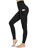 STYLEWORD Damen Yogahose Sport Leggings High Waist Sporthose Blickdicht Yoga Leggings mit Taschen(Black-19018,klein)