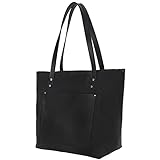Elizo Handgefertigte Ledertasche für Damen – Leder-Handtasche für Frauen – Metallnieten, Schwarz (schwarz), Medium