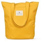 Emma Lund Jutebeutel - Stilvolle Einkaufstasche mit Innentasche und extra breitem Boden - Stoffbeutel in 38x40 cm mit langem Henkel - perfekte Tasche als Umhängetasche oder Einkaufskorb - gelb