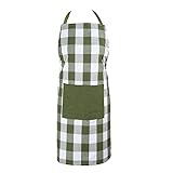 Asquare Kochschürze 65x85cm - Atmungsaktive Schürze 100% Baumwolle - Verstellbare Küchenschürze mit 2 großen Taschen - Cooking Apron - Grillschürze für Damen und Herren (Grün / Weiß (Karo))
