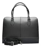 Su.B Laptoptasche 13 Zoll und 14 Zoll für Damen, Umhängetasche aus Leder mit Schulterriemen und Kofferband - Schwarz
