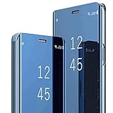 Für Samsung Galaxy S9 Plus Hülle Galaxy S9 Plus Handyhülle Spiegeln Leder Flip Hülle Ständer Clear View Spiegel 360 Grad Tasche Schutzhülle mit Standfunktion Handyhülle (Blau)