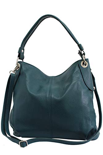 AMBRA Moda Damen echt Ledertasche Handtasche Schultertasche Beutel Shopper Umhängtasche GL012 (Petrol)