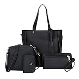 Voberry Handtaschen Damen 4 Stück Frauen PU-Leder Handtasche Mode Schultertasche Geldbörse Kartenhalter Geschenk für Frauen Taschen
