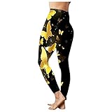 Yoga Leggings Damen Schwarz Mit Tasche Frauen Arbeiten Schmetterlings-Druck-Yoga-Hosen Plus Größen-beiläufige hohe (Yellow, XXXL)