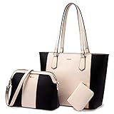LOVEVOOK Handtasche Damen Gross Handtaschen Set Taschen groß Handtaschen für Frauen Damen-henkeltaschen Shopper Schultertasche (e schwarz beige)