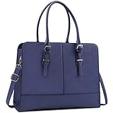 Lubardy Handtasche Damen Shopper Damen Groß Wasserdicht 15.6 Zoll Leder Laptop Tasche für Büro Arbeit Business Schule Blau