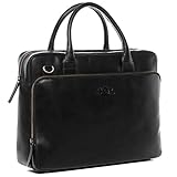 SID & VAIN Laptoptasche Ryan aus Premium Leder I Business-Tasche XL groß für Herren und Damen 15 Zoll Laptop-Fach I Umhängetasche Aktentasche schwarz handgefertigt
