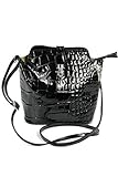 Belli kleine italienische Ledertasche Damen Umhängetasche Handtasche Schultertasche in schwarz lack - 18x20x8 cm (B x H x T)