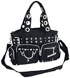 Banned Damen Handtasche mit Handschellen-Details, Rockabilly-Look, Leinwand, schwarz - schwarz - Größe: Large
