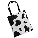 VALICLUD Frauen Schulter Tragetaschen Kuh Muster Einkaufstasche Einkaufstüten Reißverschluss Umhängetasche Handtasche für Mädchen Studenten Mittagessen (Schwarz Weiß)