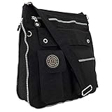 ekavale - leichte Damen-Umhängetasche - Praktische Crossbody-Handtasche - mit vielen fächern - Schultertasche | wasserabweisende Damentasche (Schwarz)