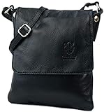 SH Leder ® Umhängetasche Schultertasche Crossover Italienische Handtasche aus Nappaleder 18x21cm Linda G299 (Schwarz)