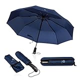 VON HEESEN® Regenschirm sturmfest bis 140 km/h - inkl. Schirm-Tasche & Reise-Etui - Taschenschirm mit Auf-Zu-Automatik, klein, leicht & kompakt, Teflon-Beschichtung, windsicher, stabil (Blau)