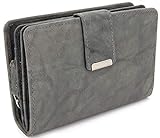 Damen Geldbörse aus weichem Leder mit RFID-Schutz - Damen-Portemonnaie (Grau)