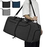 NEWHEY Reisetasche Groß 65L Faltbare Reisetaschen Leichte Sporttasche für männer mit Schuhfach für Weekender Herren Damen Duffel Taschen Schwarz