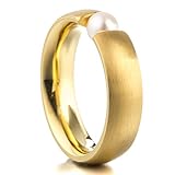 Heideman Ring Damen aus Edelstahl gold farbend matt Damenring für Frauen mit echter Süßwasser Perle weiss rund 6mm