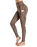 STYLEWORD Damen Yogahose Sport Leggings High Waist Sporthose Blickdicht Yoga Leggings mit Taschen(B-Brauner Leopard-Full-Length,Groß)