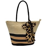 Shopper Leo // Tasche mit Leopardenmuster, Leoparden Tragetasche, Leopard Herbsttasche, Animal Print Strohtasche, Strandtasche