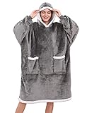 UMIPUBO Oversized Hoodie Decke Sweatshirt Blanket TV Decke Kapuzenpullover Kombination aus Flausch-Pullover und Kuscheldecke mit Großer Fronttasche für Männer Frauen (Grau)