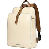 CLUCI Damen Rucksack Echtleder Groß Laptoptasche für 15.6 Zoll Frauen Reisetasche Vintage Arbeitstasche Schultertasche Beige mit Braun