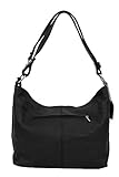AMBRA Moda Damen Leder Handtasche Schultertasche Umhängetasche Hobo bag GL005 (Schwarz Black)