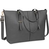 NUBILY Laptop Damen Handtasche 15,6 Zoll Shopper Handtasche Grau Elegant Leder Taschen Große Leichte Elegant Stilvolle Frauen Handtasche für Business/Schule/Einkauf