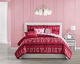 Juicy Couture Park Wende-Bettwäsche-Set – für Doppelbetten – Pink Juicy Logo Streifen und Sterne – 5-teiliges Set – beinhaltet 1 167,6 x 228,6 cm, 3 dekorative Kissen, 1 Kissenbezug