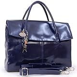 Catwalk Collection Handbags - Leder - Übergroße Laptoptasche Schultasche/Organizer/Arbeitstasche/Aktentasche für Damen - Laptop/iPad - Handtasche mit Schultergurt - HELENA - Marine Blau