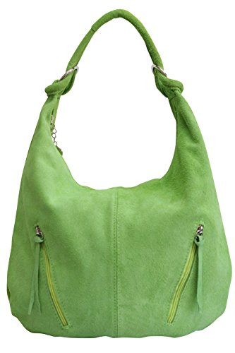 AMBRA Moda Damen Ledertasche Shopper Wildleder Handtasche Schultertasche Beuteltasche Hobo Tasche Groß WL822 (Apfelgrün)