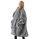UMIPUBO Decken Hoodie Unisex, Super Weich Flanell Lang Decke Sweatshirt, Einfarbiges Kapuzenpullover mit übergroßer Tasche, Reißverschluss Blanket Hoodie, Einheitsgröße (Grau)