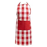 Asquare Kochschürze 65x85cm - Atmungsaktive Schürze 100% Baumwolle - Verstellbare Küchenschürze mit 2 großen Taschen - Cooking Apron - Grillschürze für Damen und Herren (Rot / Weiß (Karo))