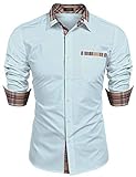 COOFANDY Herrenhemden Langarm Bügelfrei Regular fit Businesshemd Freizeit Männer Button Down Hemd Shirt Hellblau L